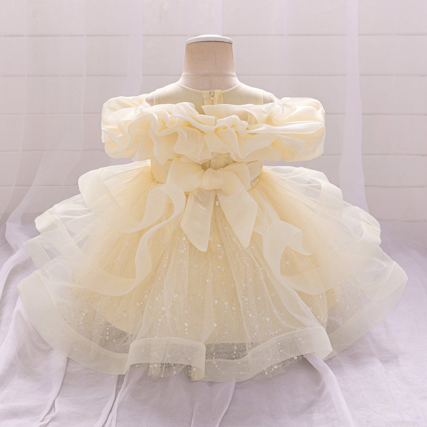 Cute Off-Shoulder Puffy Tulle Dress for Girls | Princess Party & Flower Girl Gown