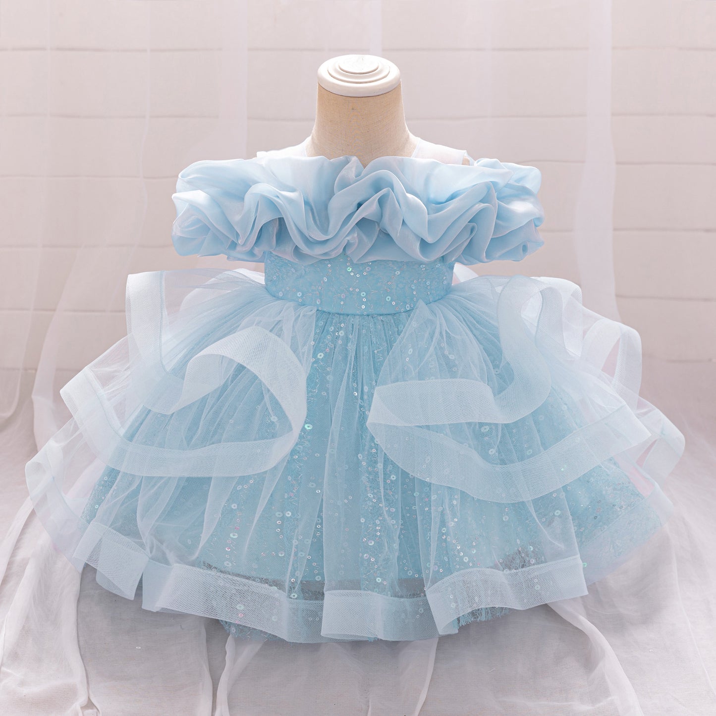 Cute Off-Shoulder Puffy Tulle Dress for Girls | Princess Party & Flower Girl Gown