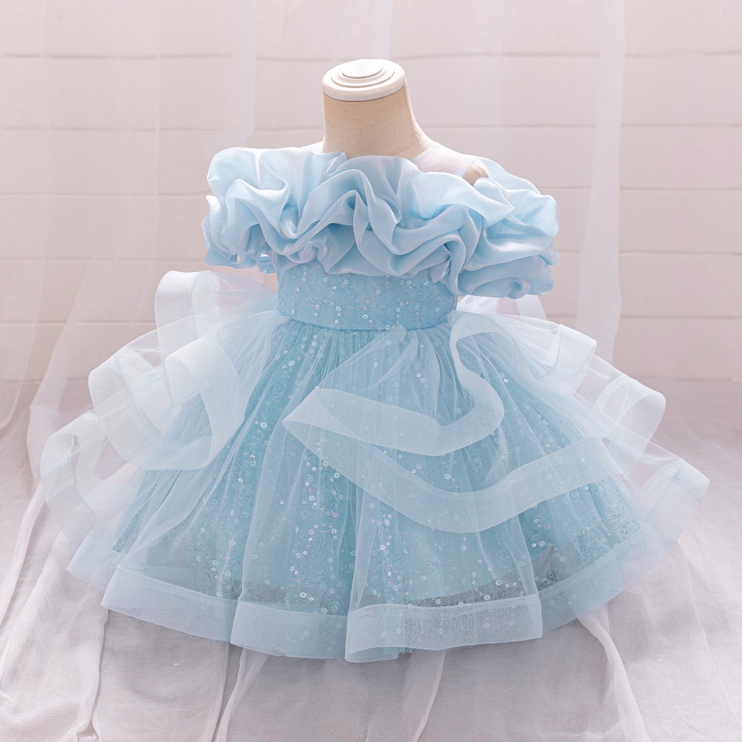 Cute Off-Shoulder Puffy Tulle Dress for Girls | Princess Party & Flower Girl Gown