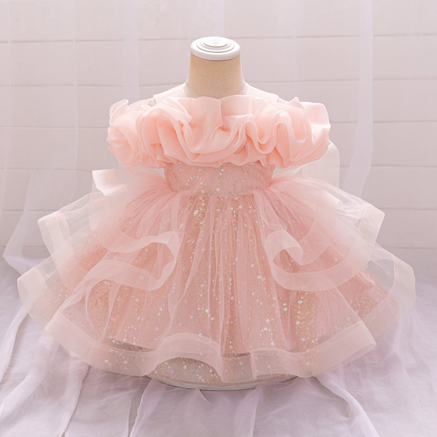 Cute Off-Shoulder Puffy Tulle Dress for Girls | Princess Party & Flower Girl Gown