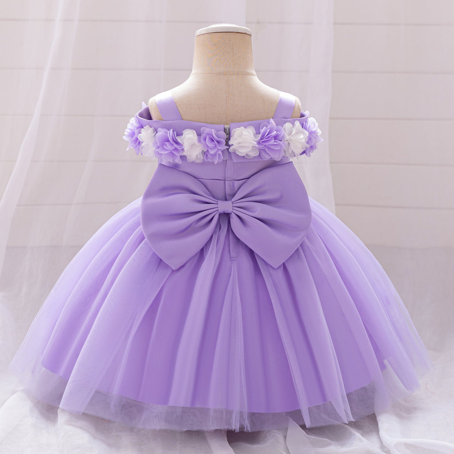 Cute Off-Shoulder Puffy Tulle Princess Dress for Toddler Girls