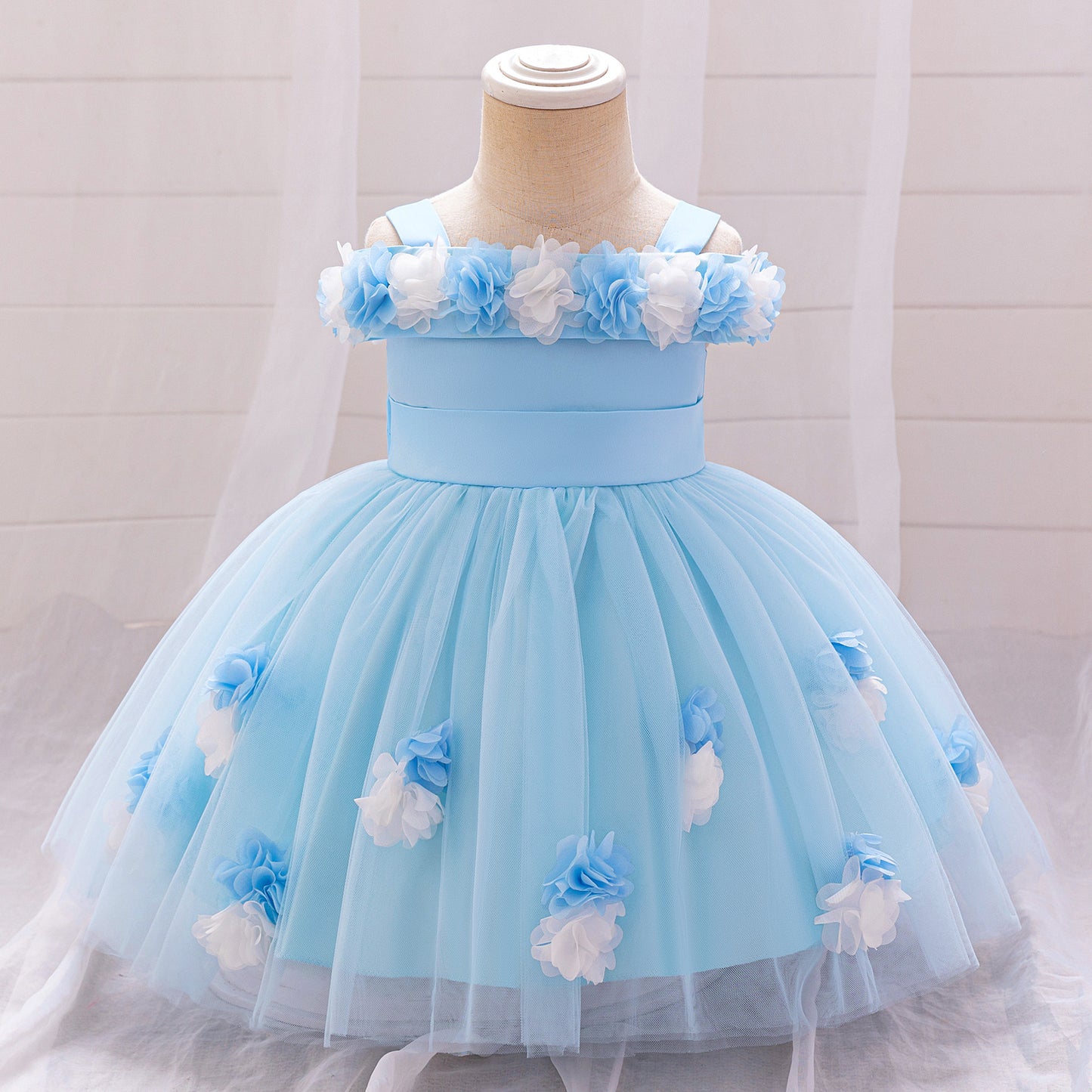 Cute Off-Shoulder Puffy Tulle Princess Dress for Toddler Girls