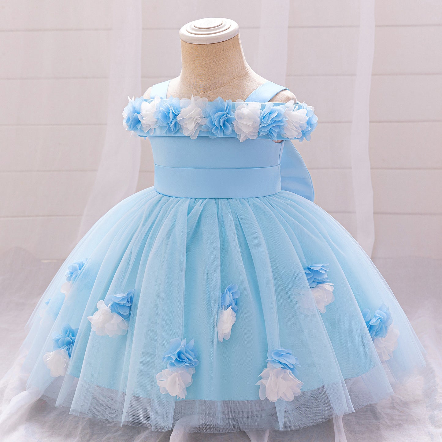 Cute Off-Shoulder Puffy Tulle Princess Dress for Toddler Girls