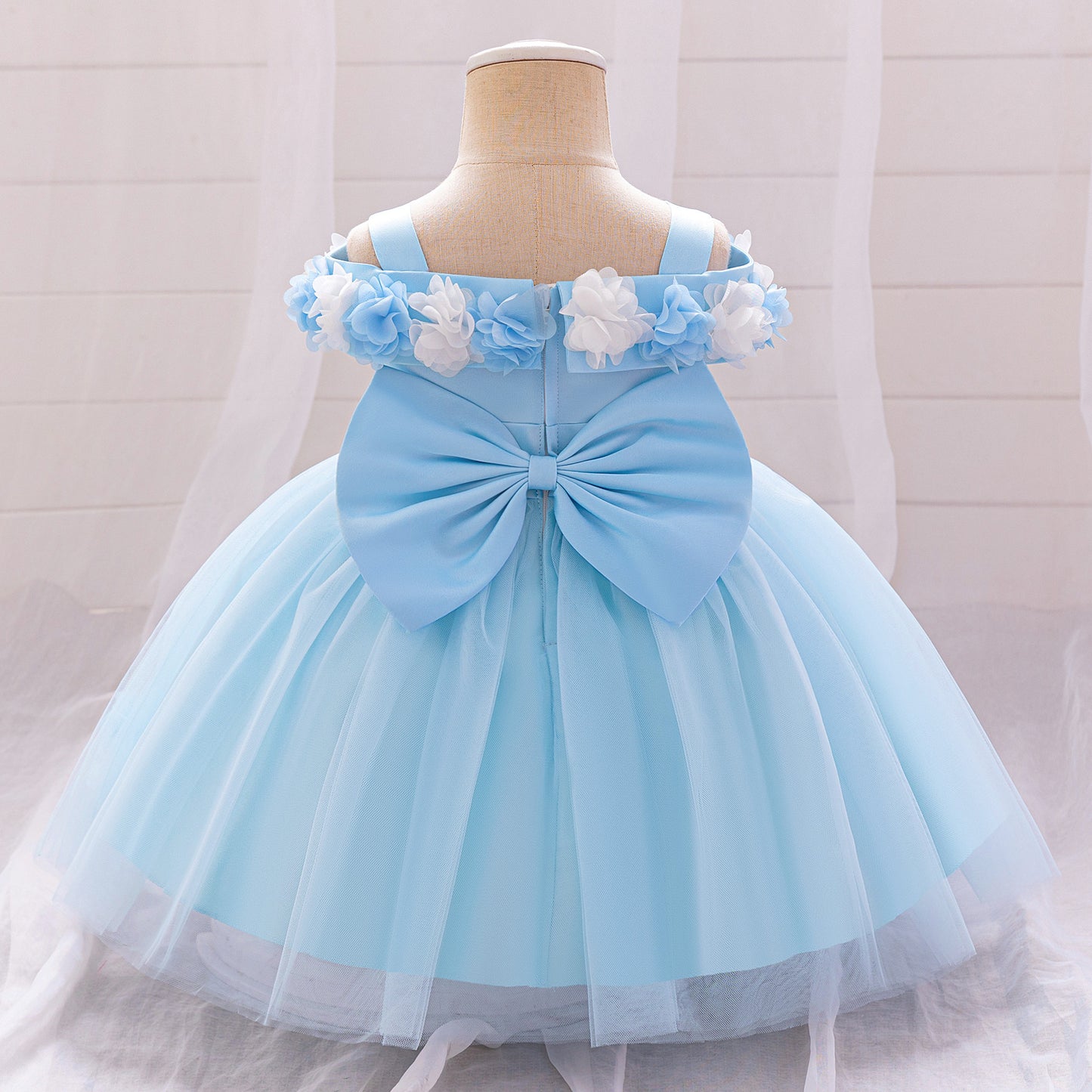 Cute Off-Shoulder Puffy Tulle Princess Dress for Toddler Girls