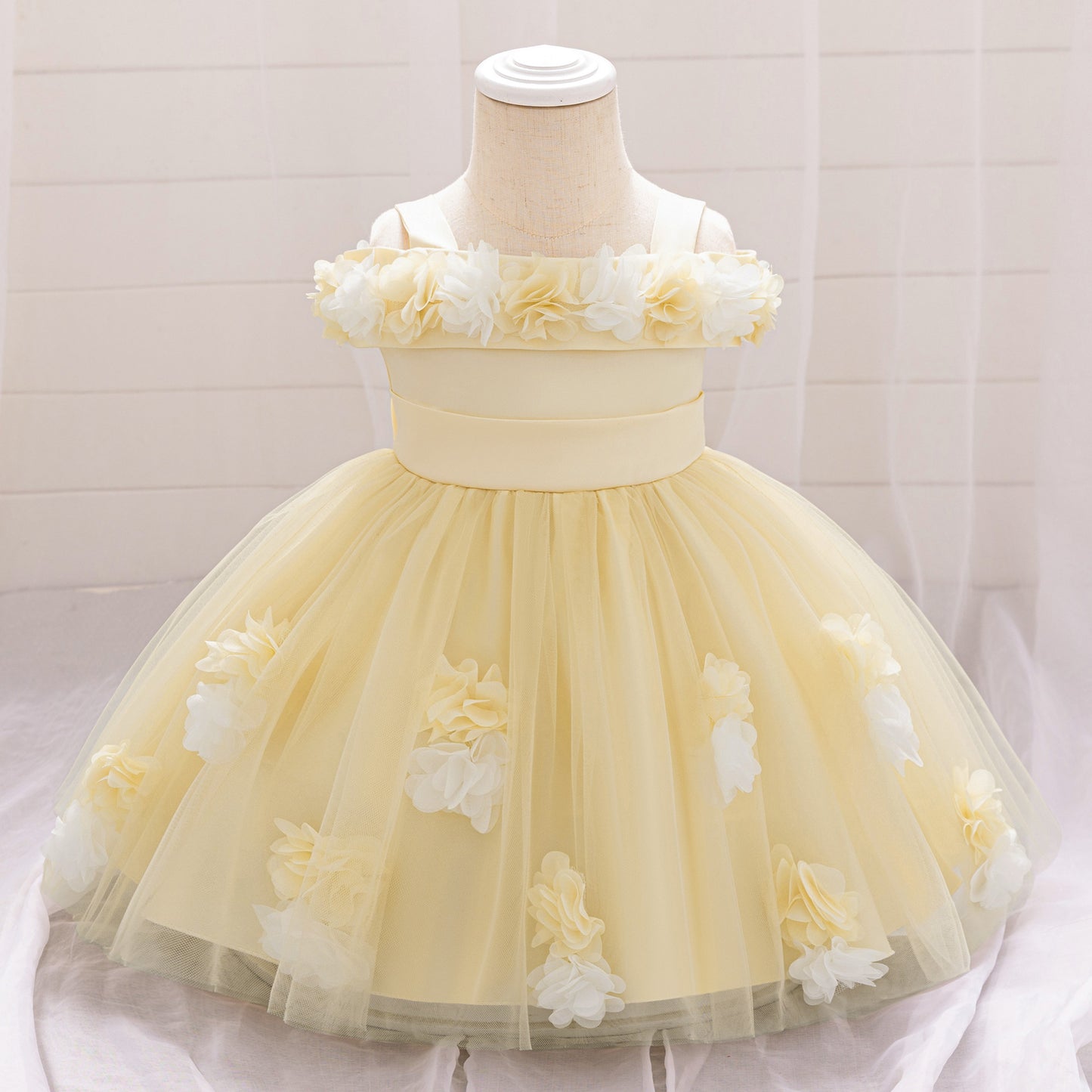 Cute Off-Shoulder Puffy Tulle Princess Dress for Toddler Girls