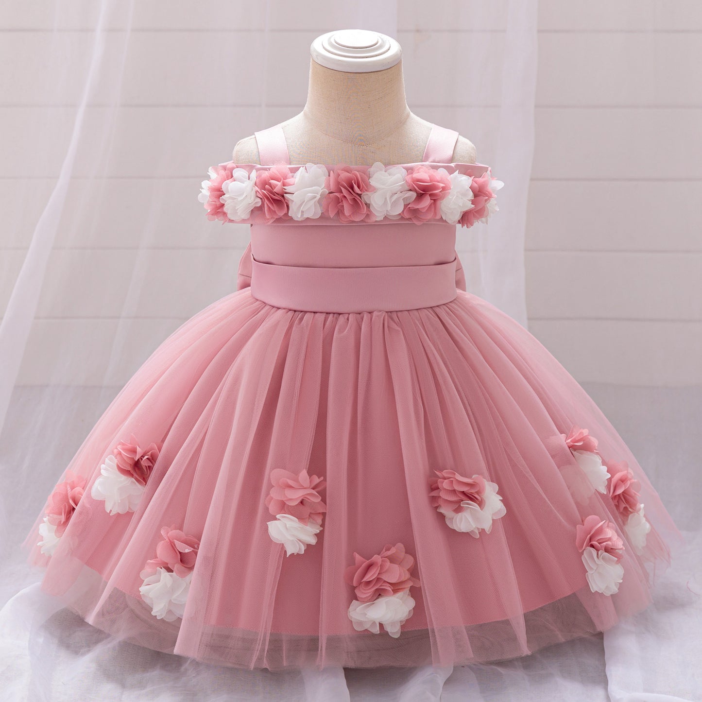Cute Off-Shoulder Puffy Tulle Princess Dress for Toddler Girls