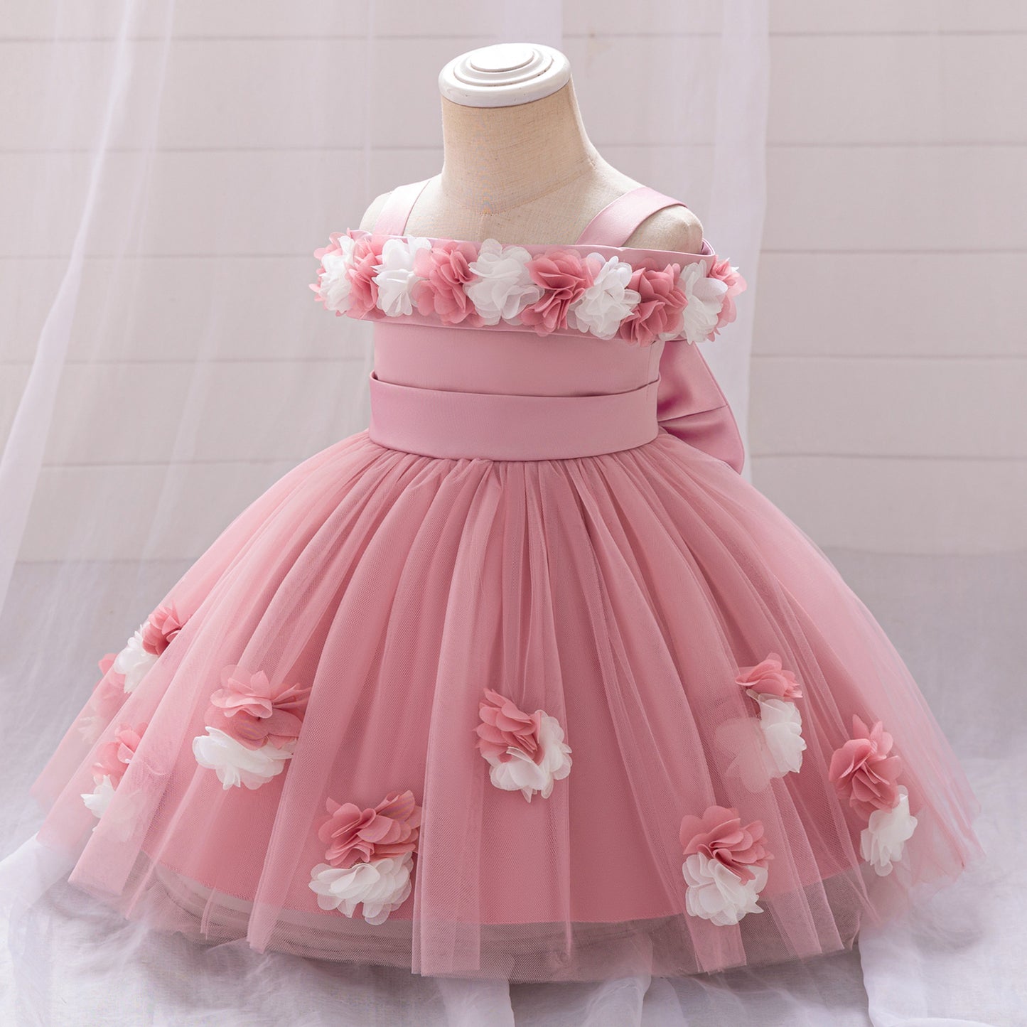 Cute Off-Shoulder Puffy Tulle Princess Dress for Toddler Girls