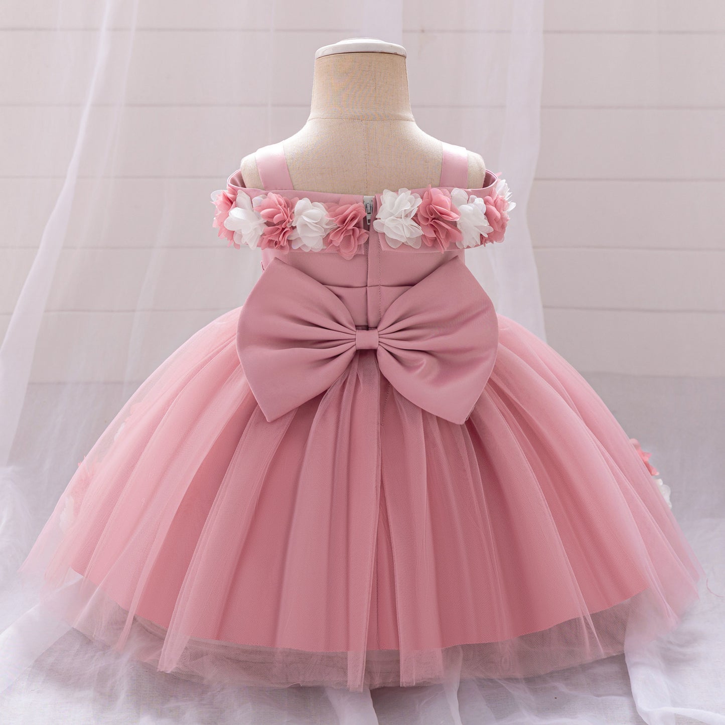 Cute Off-Shoulder Puffy Tulle Princess Dress for Toddler Girls