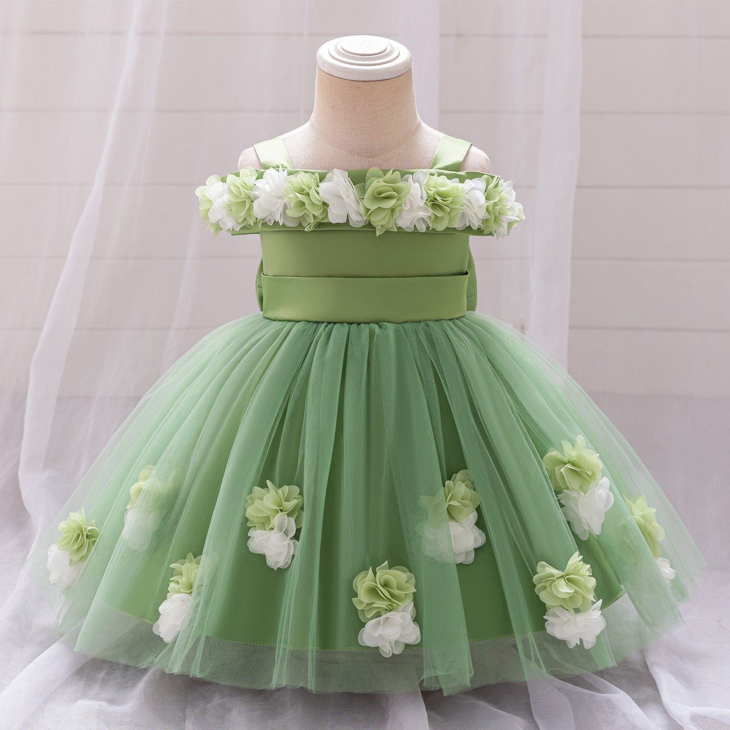 Cute Off-Shoulder Puffy Tulle Princess Dress for Toddler Girls