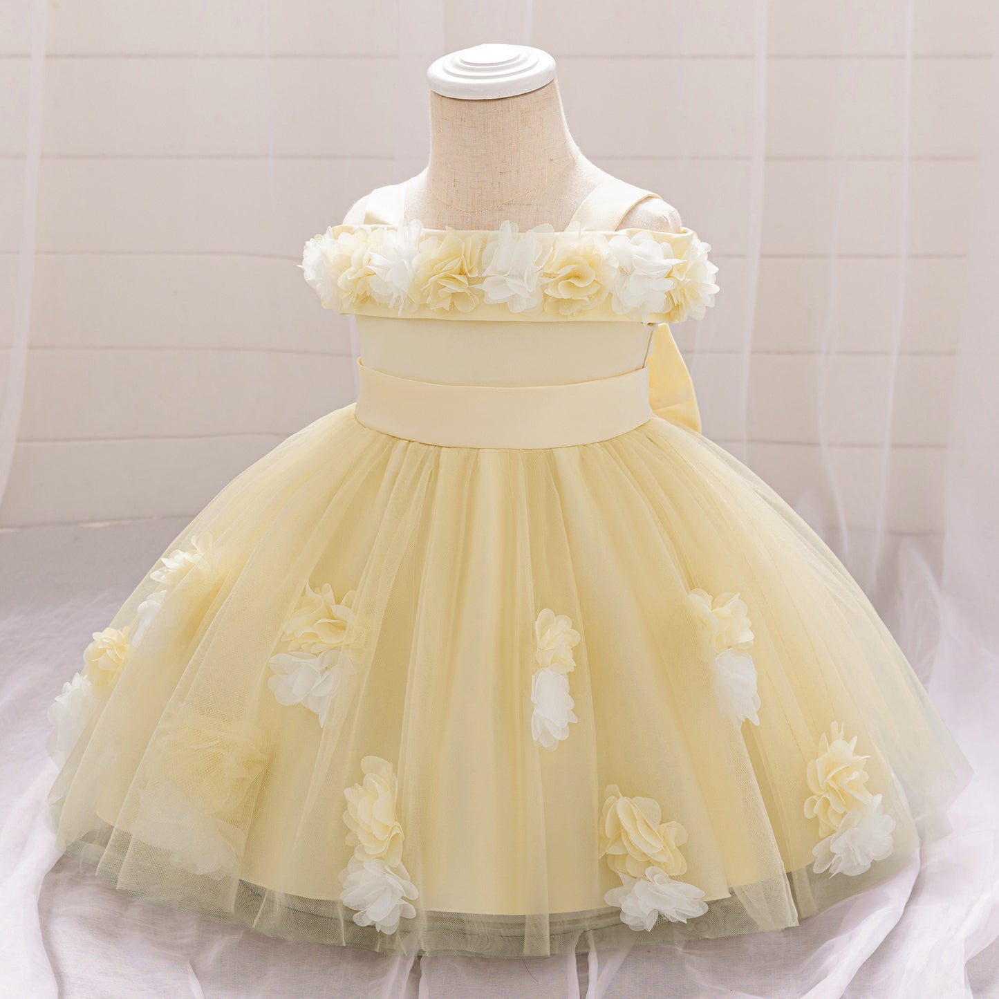 Cute Off-Shoulder Puffy Tulle Princess Dress for Toddler Girls