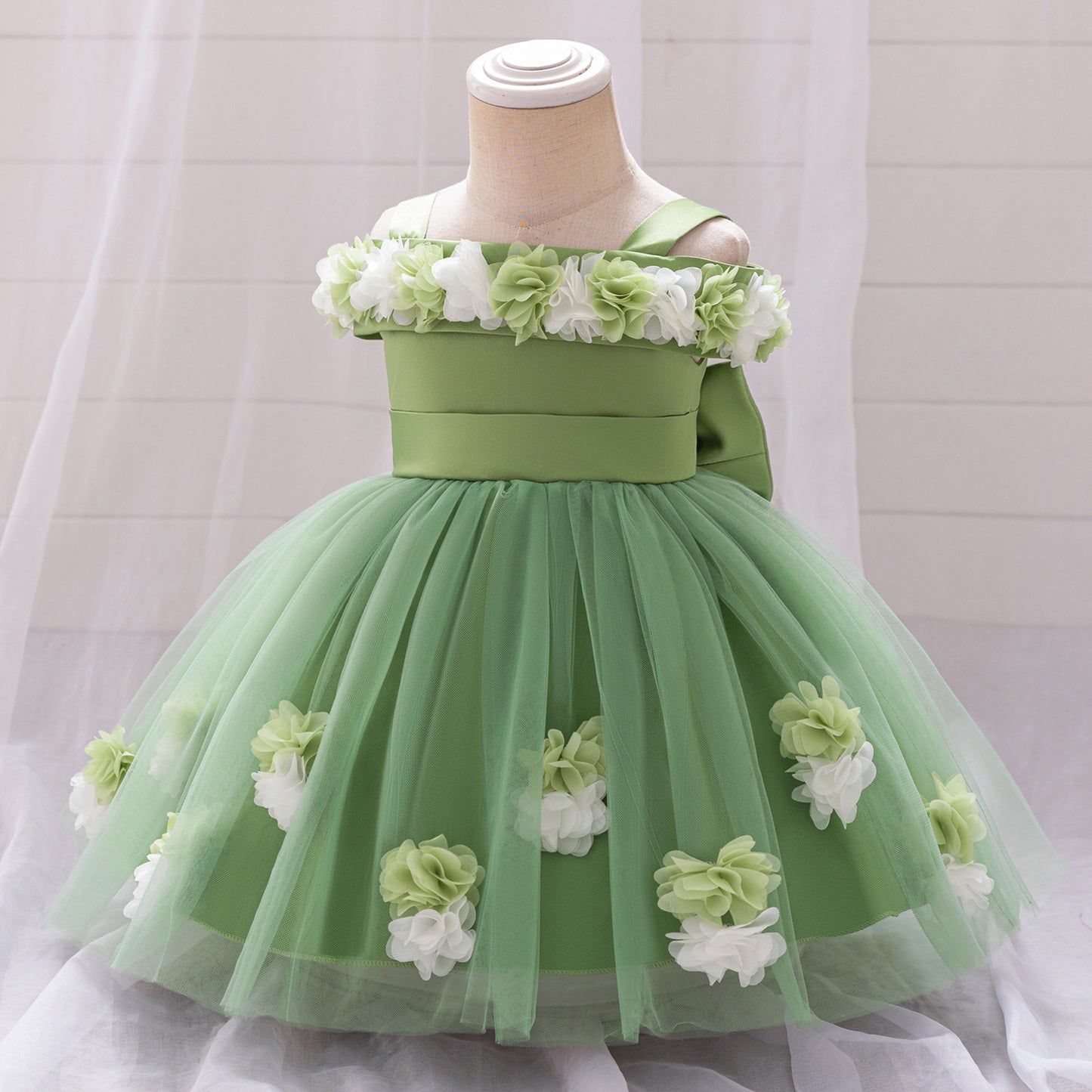 Cute Off-Shoulder Puffy Tulle Princess Dress for Toddler Girls