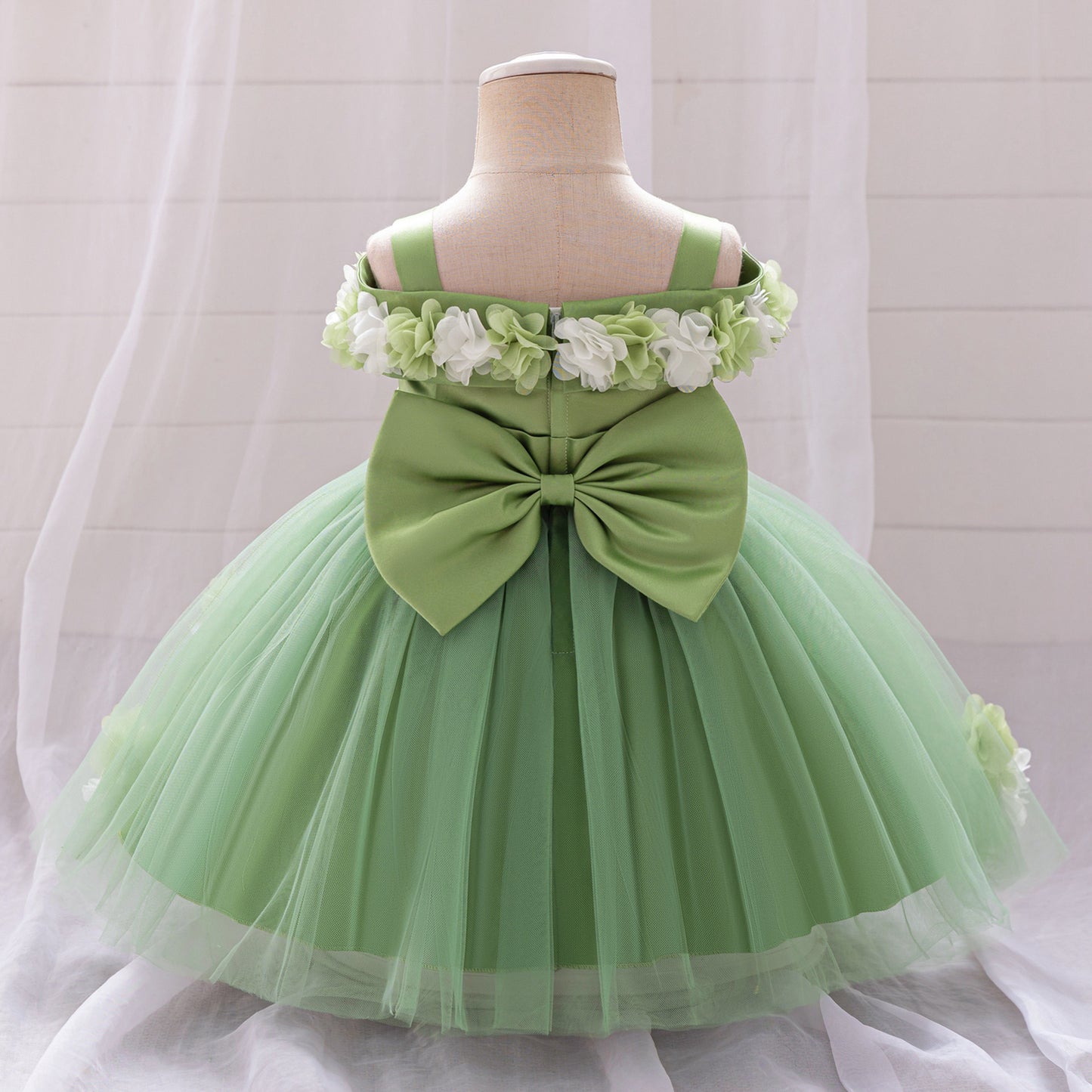 Cute Off-Shoulder Puffy Tulle Princess Dress for Toddler Girls