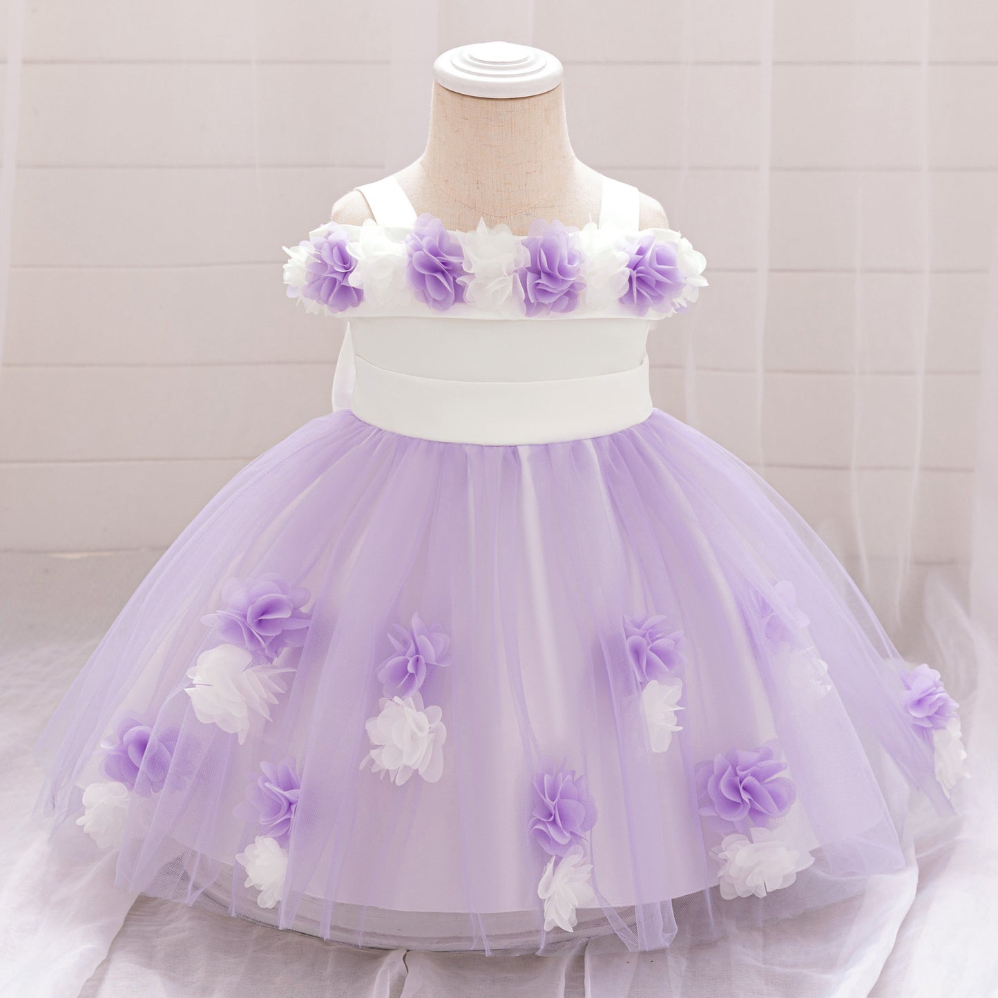 Cute Off-Shoulder Puffy Tulle Princess Dress for Toddler Girls