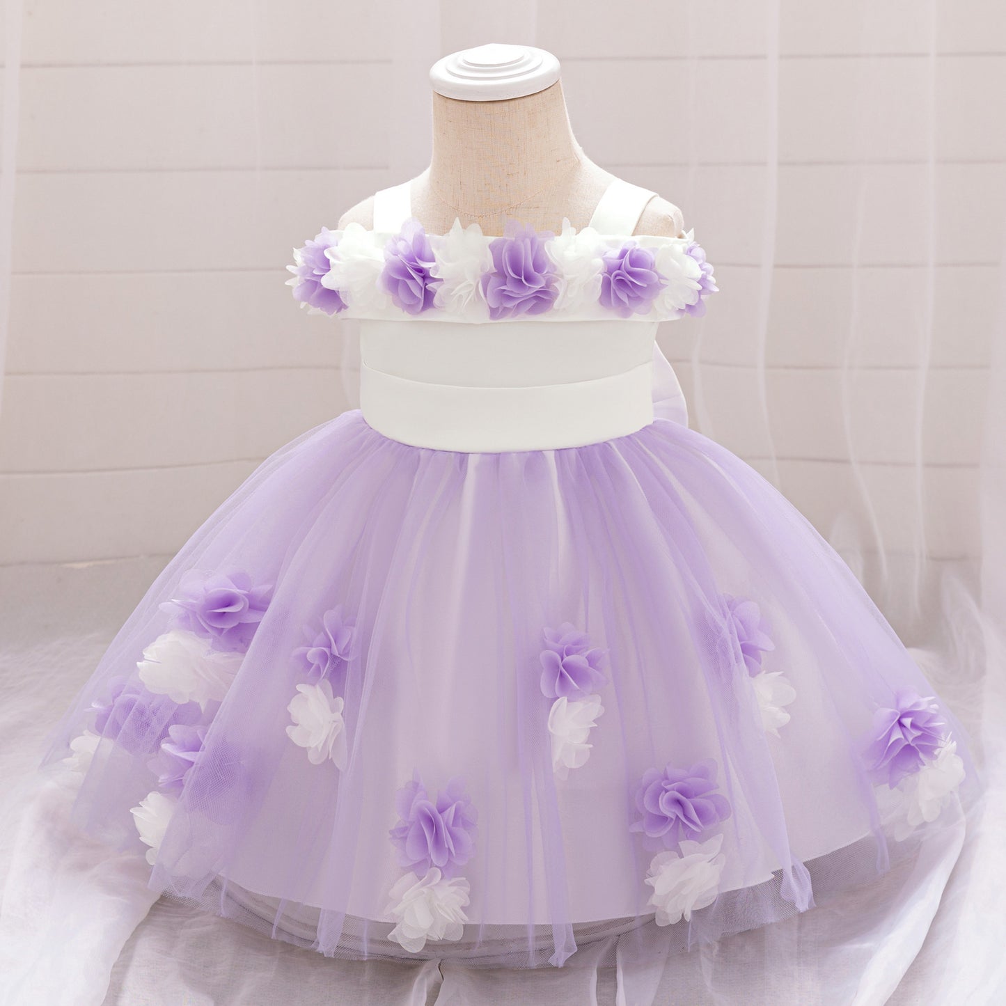 Cute Off-Shoulder Puffy Tulle Princess Dress for Toddler Girls