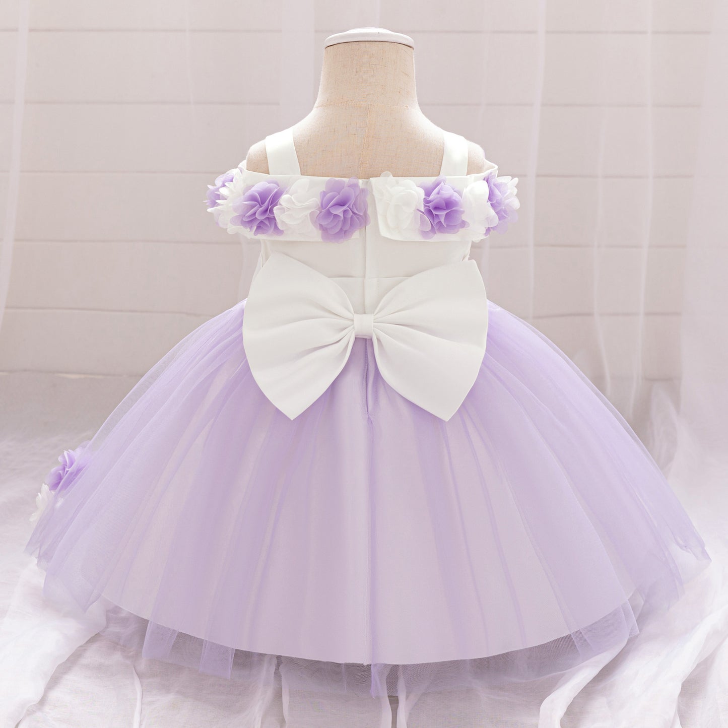 Cute Off-Shoulder Puffy Tulle Princess Dress for Toddler Girls