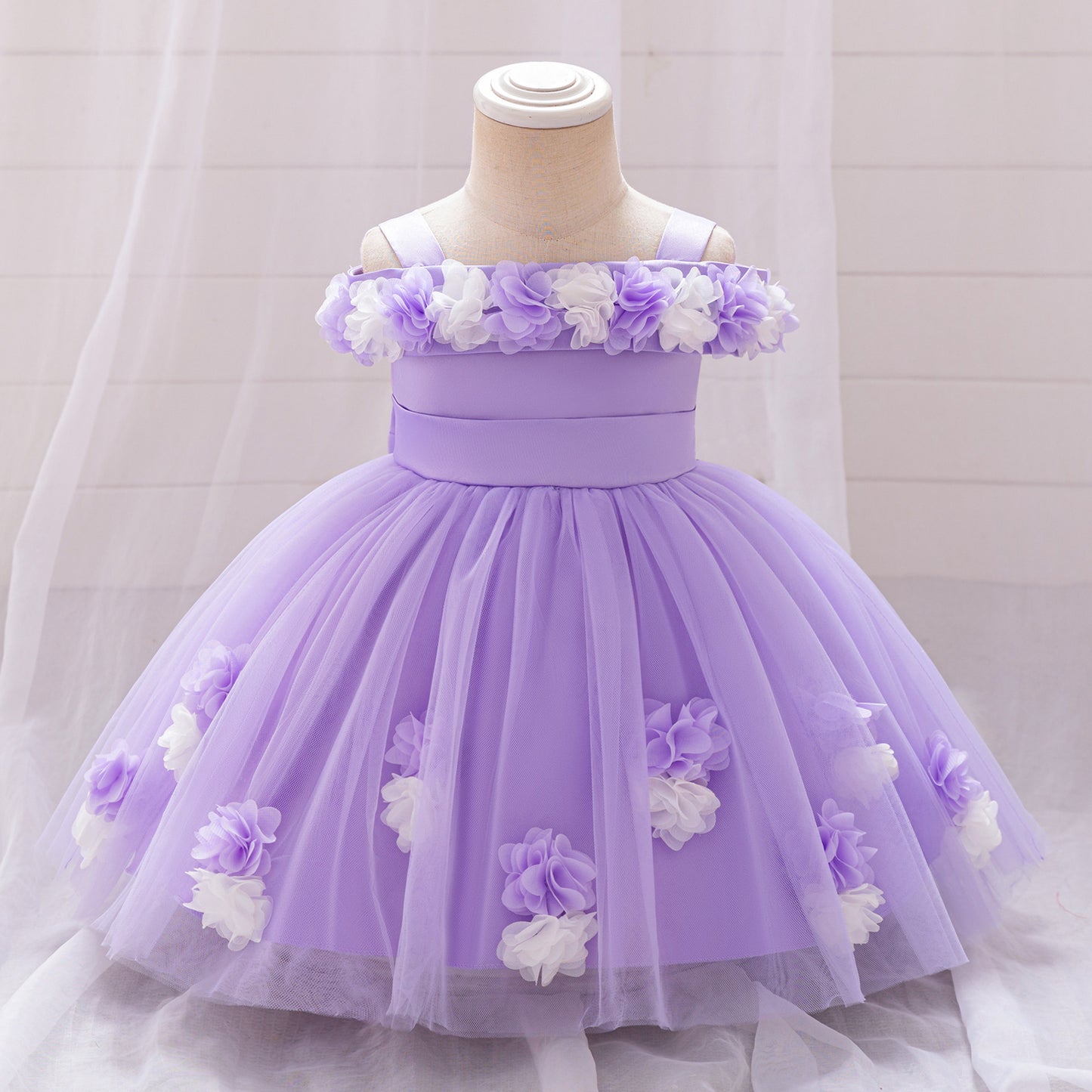 Cute Off-Shoulder Puffy Tulle Princess Dress for Toddler Girls