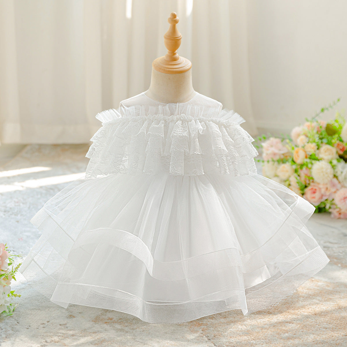 Frocklet Cute Off Shoulder White Tulle Puffy Princess Dress for Girls 1