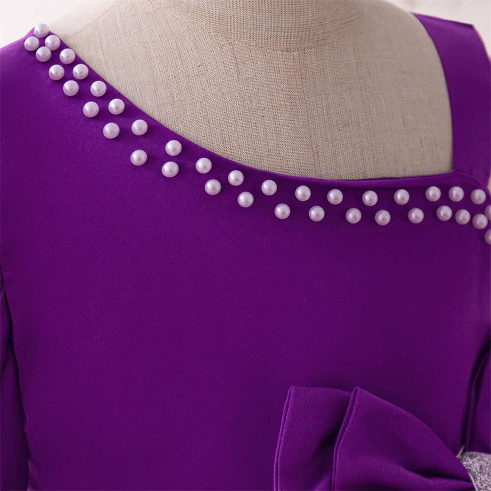 Cute Off-Shoulder Purple Satin Princess Dress for Girls – A-line Party & Wedding Outfit