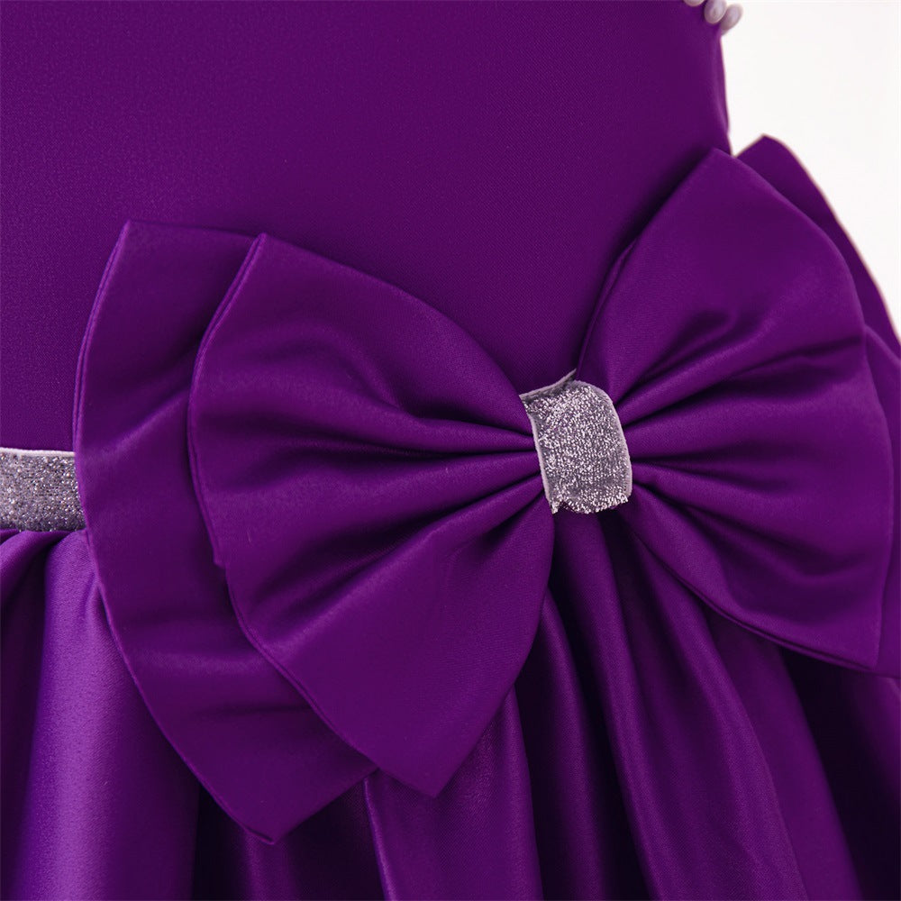 Cute Off-Shoulder Purple Satin Princess Dress for Girls – A-line Party & Wedding Outfit