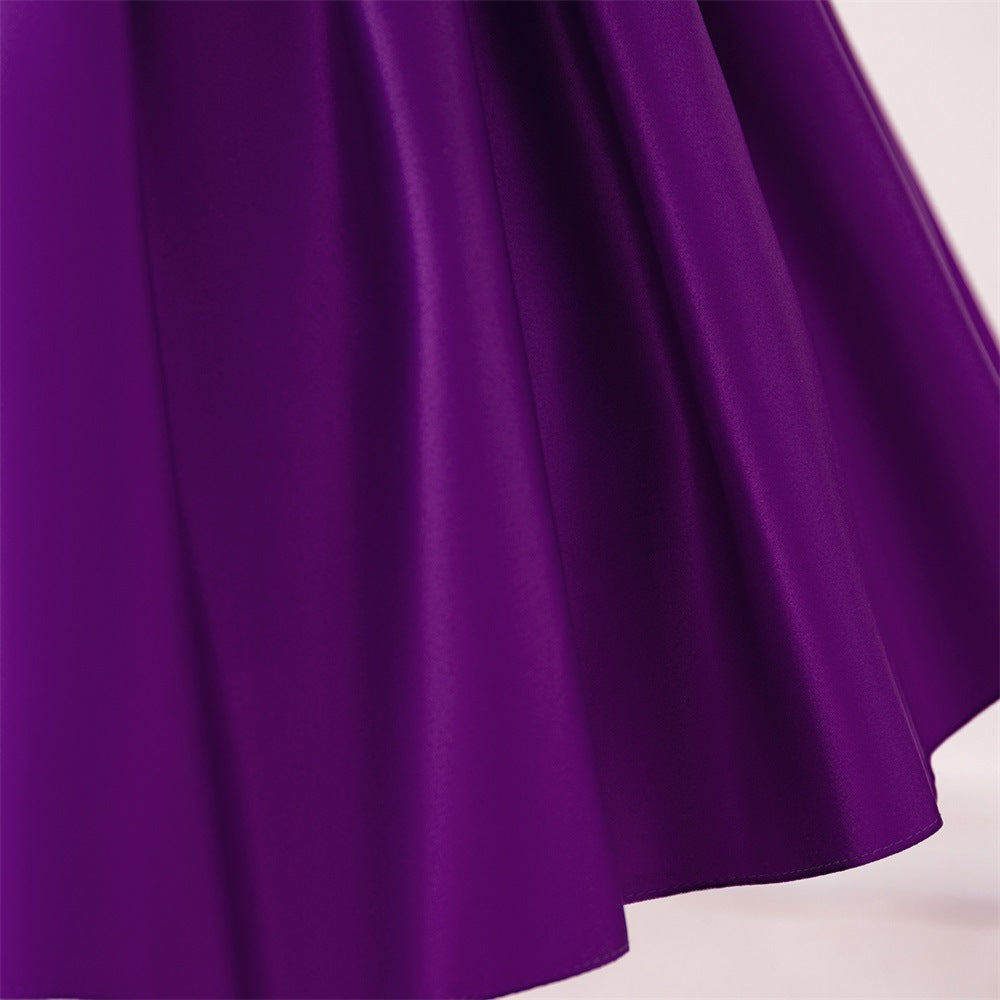 Cute Off-Shoulder Purple Satin Princess Dress for Girls – A-line Party & Wedding Outfit