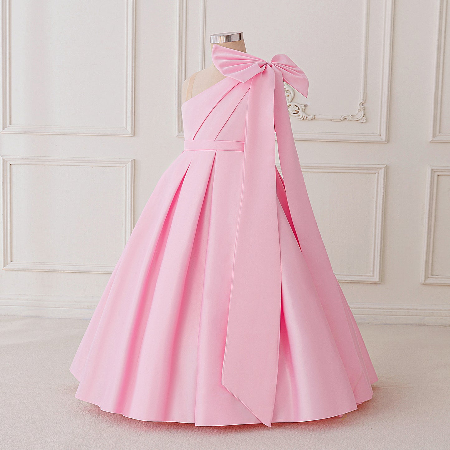 Cute Off-Shoulder Satin Maxi Dress for Girls with Bowknot | Formal & Party Dress