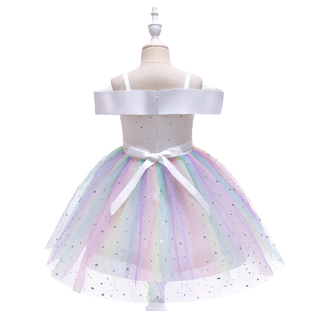 Off-Shoulder Sequin Princess Dress for Girls | Tea Length A-Line Kids Party Dress