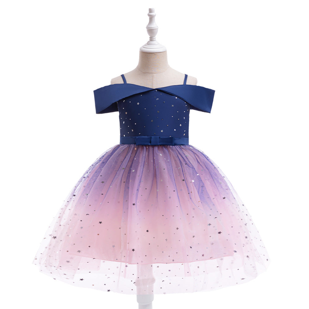 Off-Shoulder Sequin Princess Dress for Girls | Tea Length A-Line Kids Party Dress