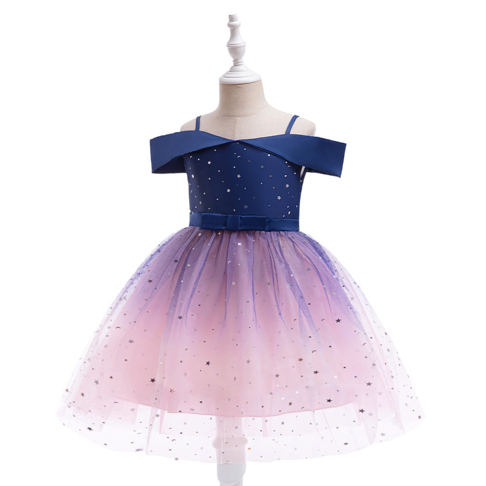 Off-Shoulder Sequin Princess Dress for Girls | Tea Length A-Line Kids Party Dress