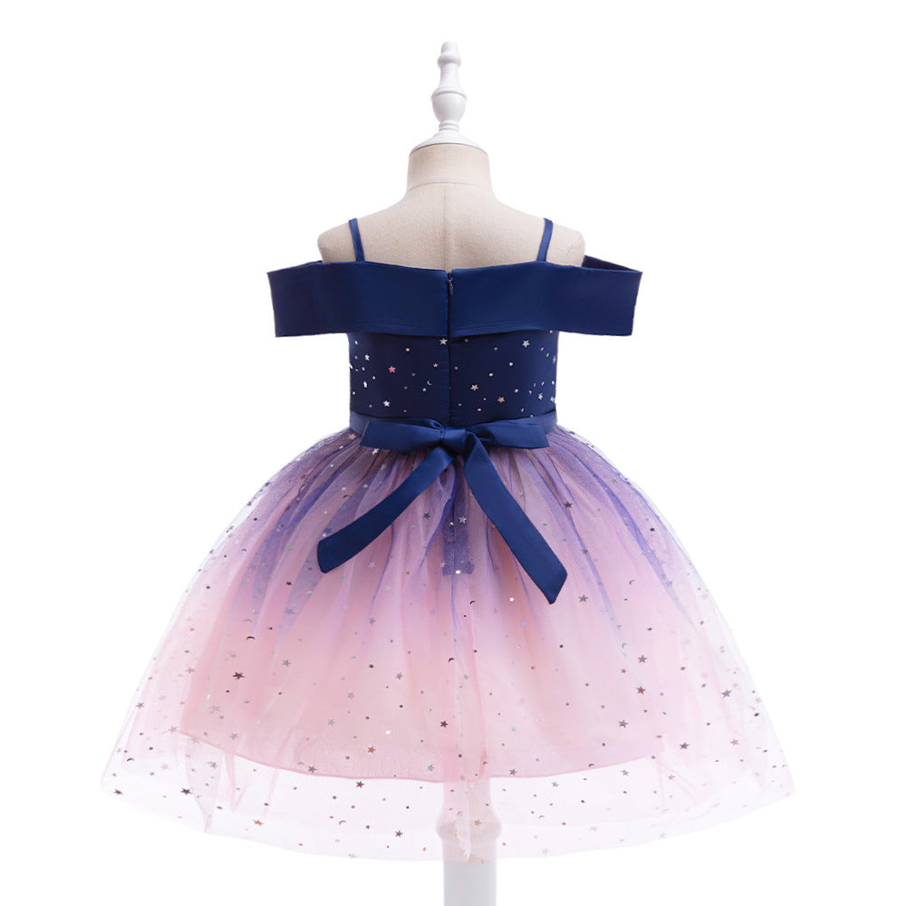 Off-Shoulder Sequin Princess Dress for Girls | Tea Length A-Line Kids Party Dress