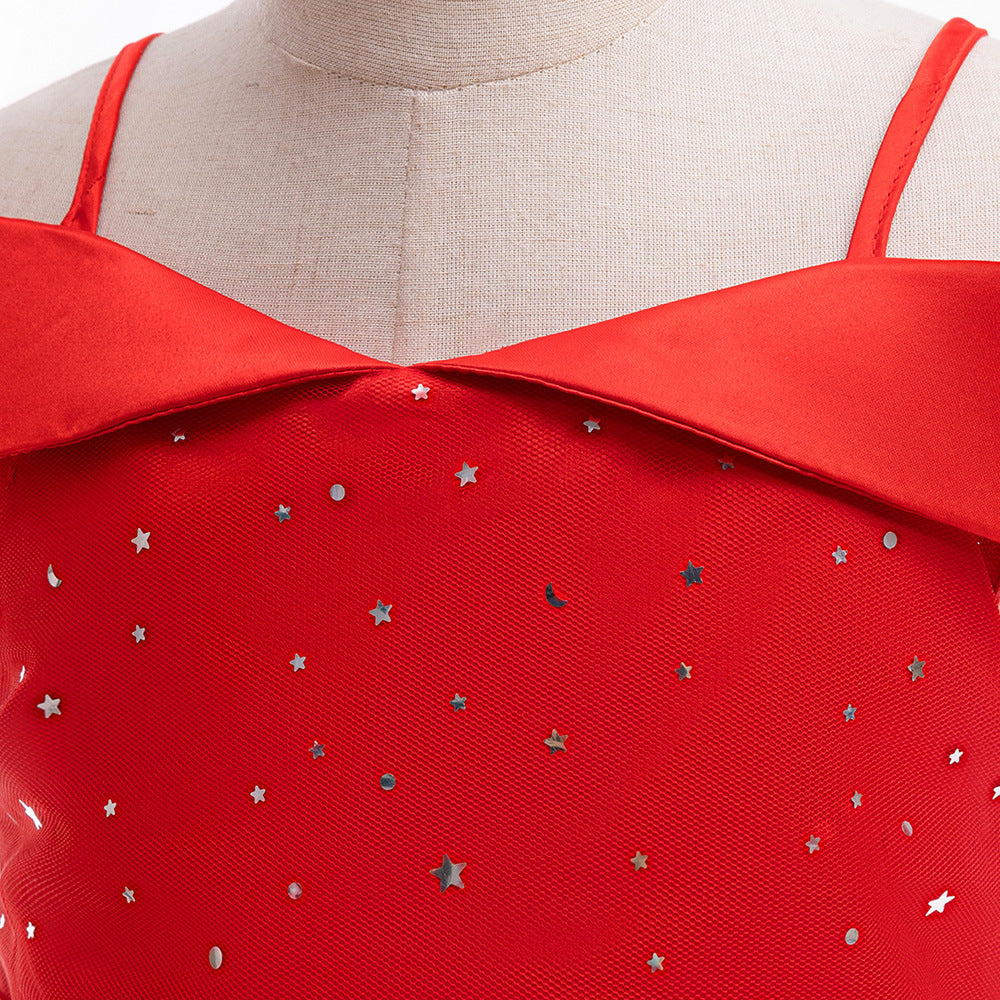 Off-Shoulder Sequin Princess Dress for Girls | Tea Length A-Line Kids Party Dress