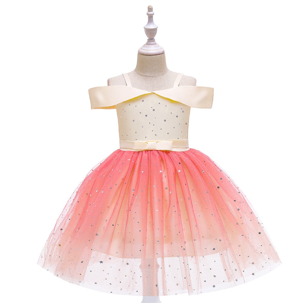 Off-Shoulder Sequin Princess Dress for Girls | Tea Length A-Line Kids Party Dress
