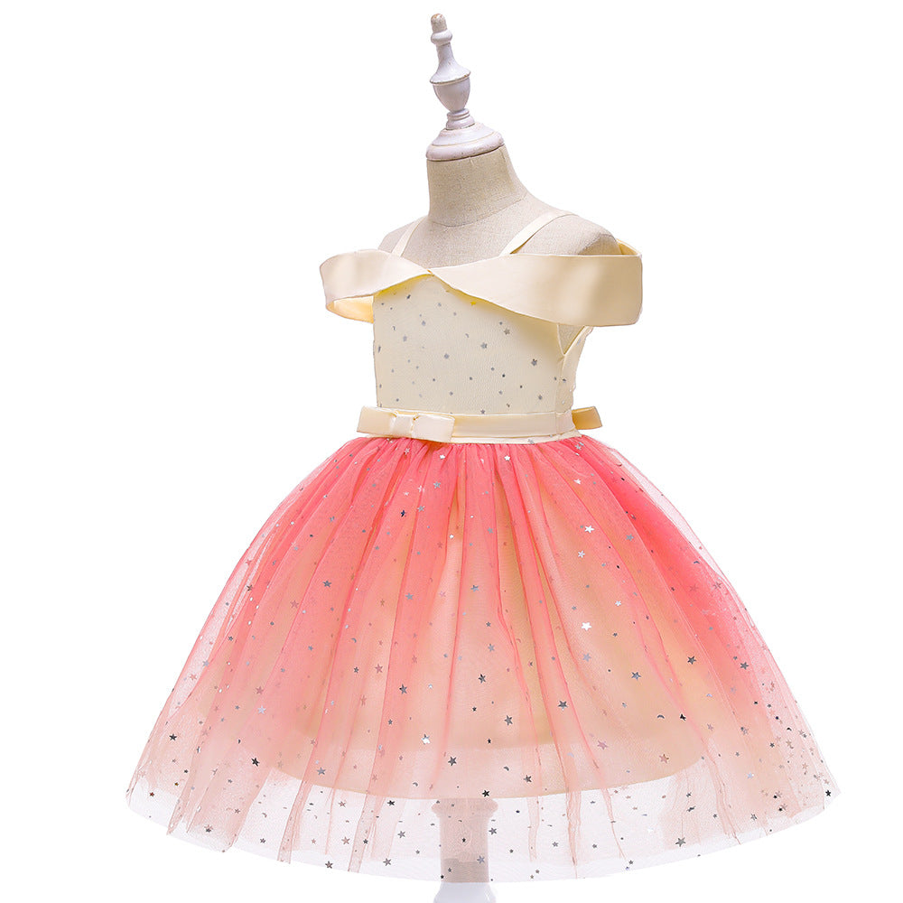 Off-Shoulder Sequin Princess Dress for Girls | Tea Length A-Line Kids Party Dress