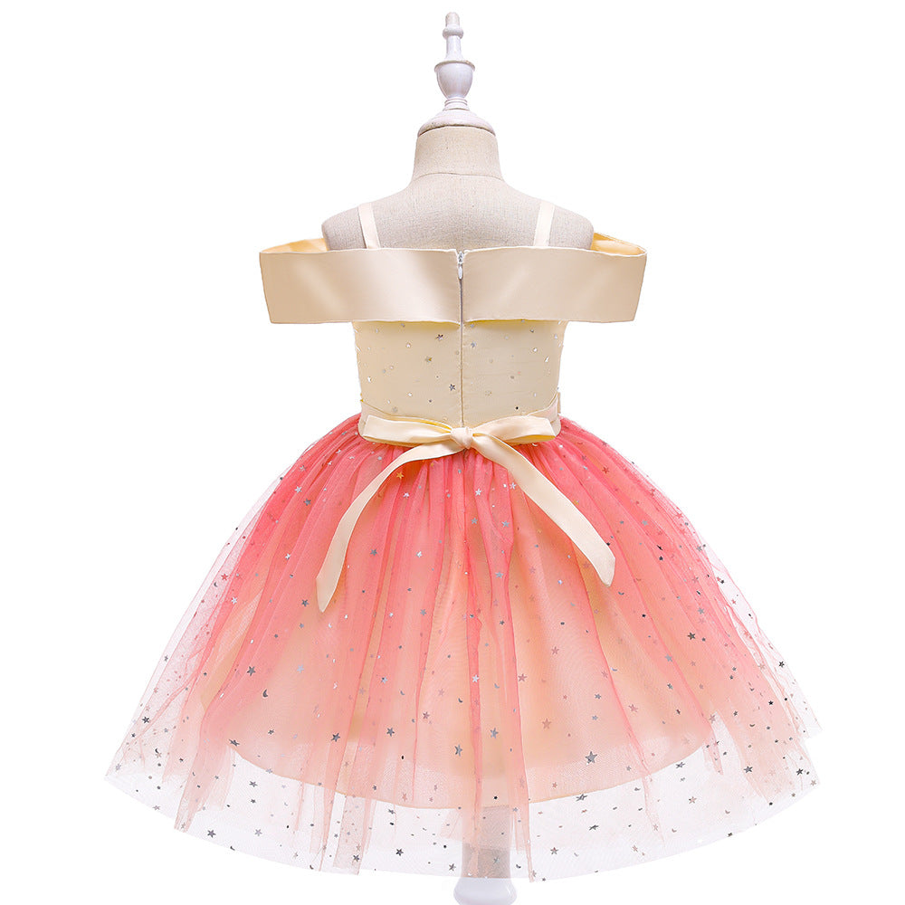 Off-Shoulder Sequin Princess Dress for Girls | Tea Length A-Line Kids Party Dress