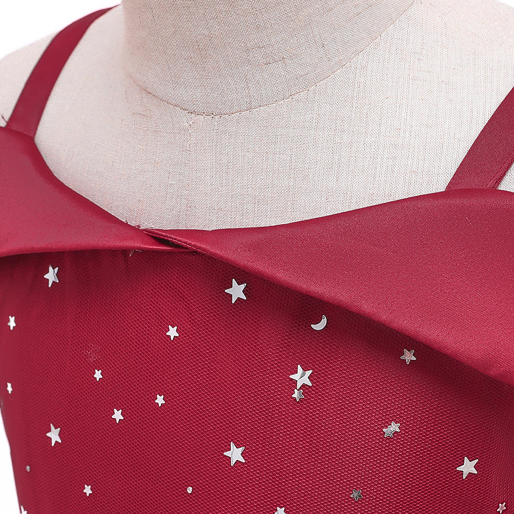 Off-Shoulder Sequin Princess Dress for Girls | Tea Length A-Line Kids Party Dress