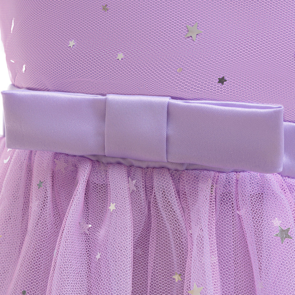 Off-Shoulder Sequin Princess Dress for Girls | Tea Length A-Line Kids Party Dress