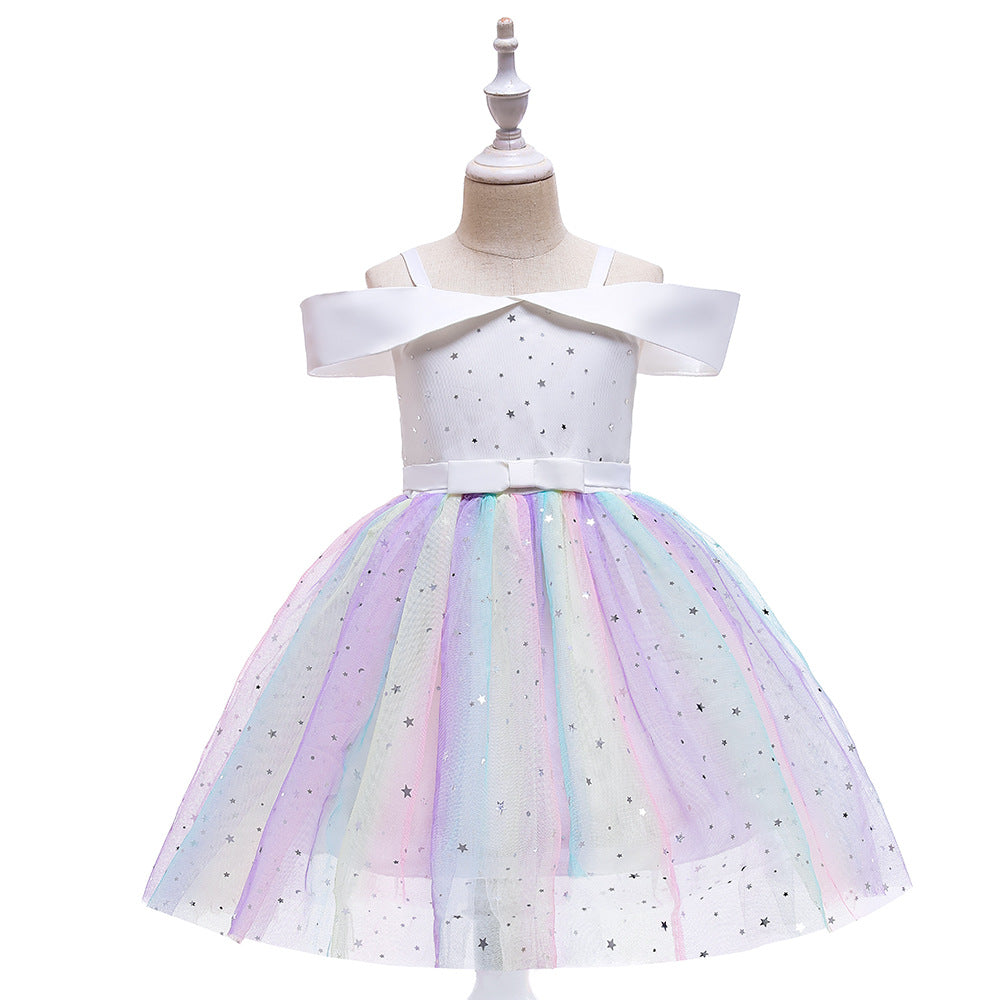 Off-Shoulder Sequin Princess Dress for Girls | Tea Length A-Line Kids Party Dress