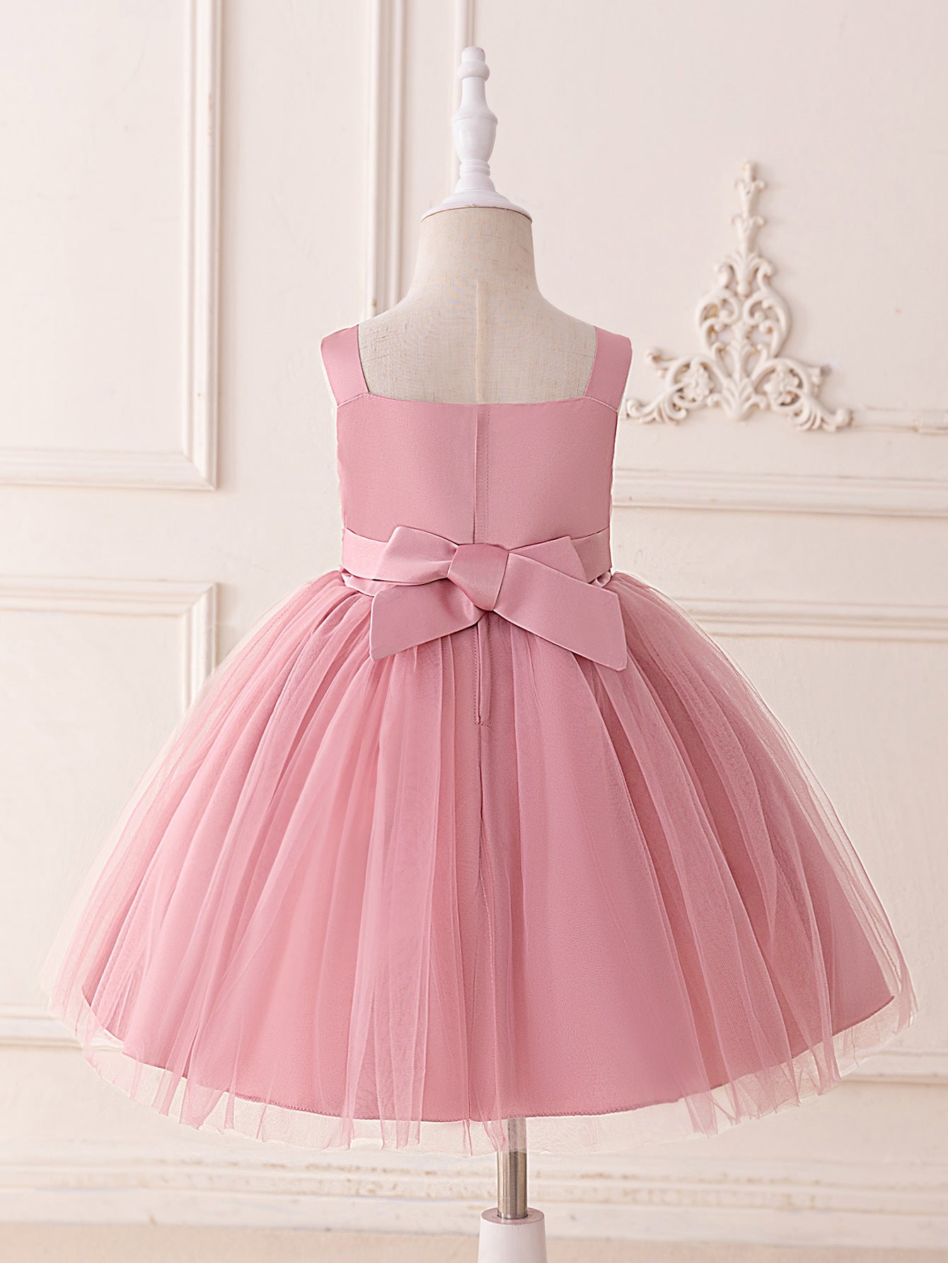 Cute Off Shoulder Tulle Tea Length Flower Girl Dress with Appliques for Parties & Weddings