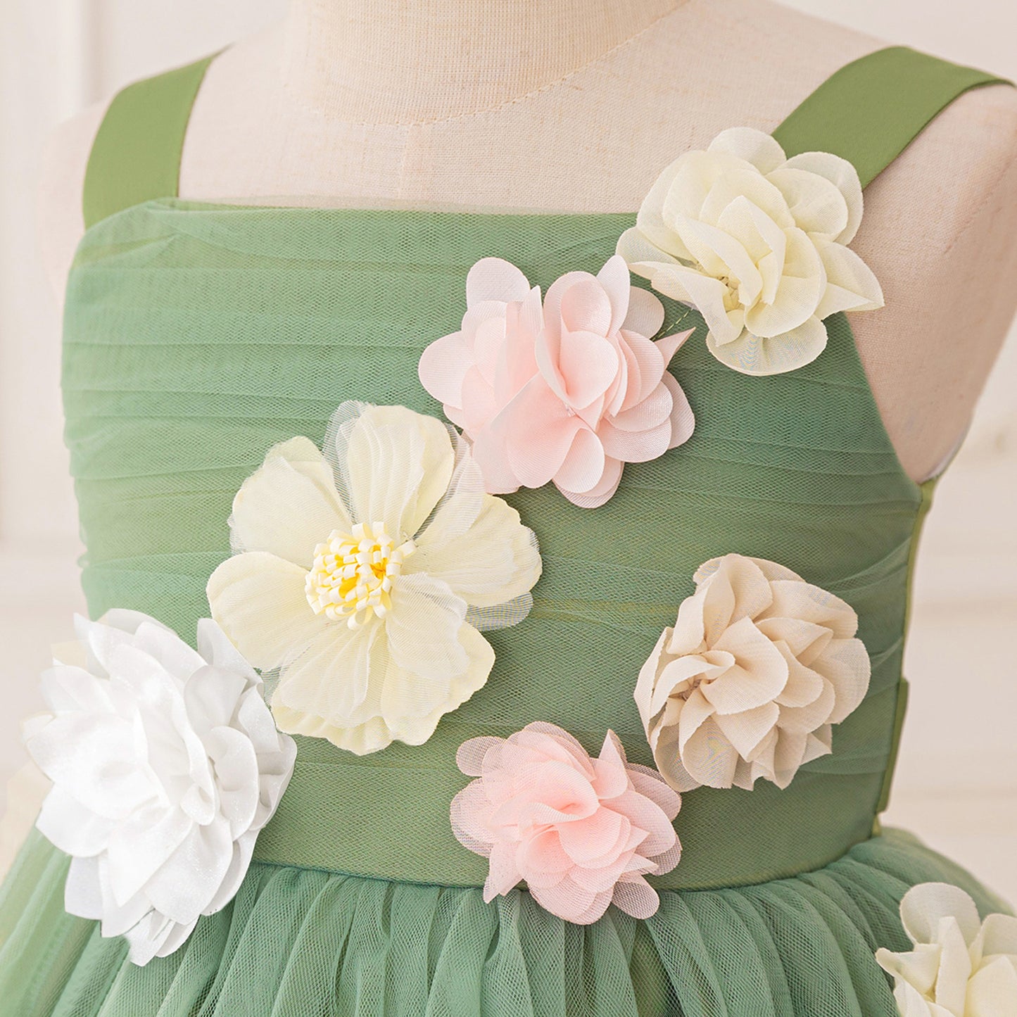 Cute Off Shoulder Tulle Tea Length Flower Girl Dress with Appliques for Parties & Weddings
