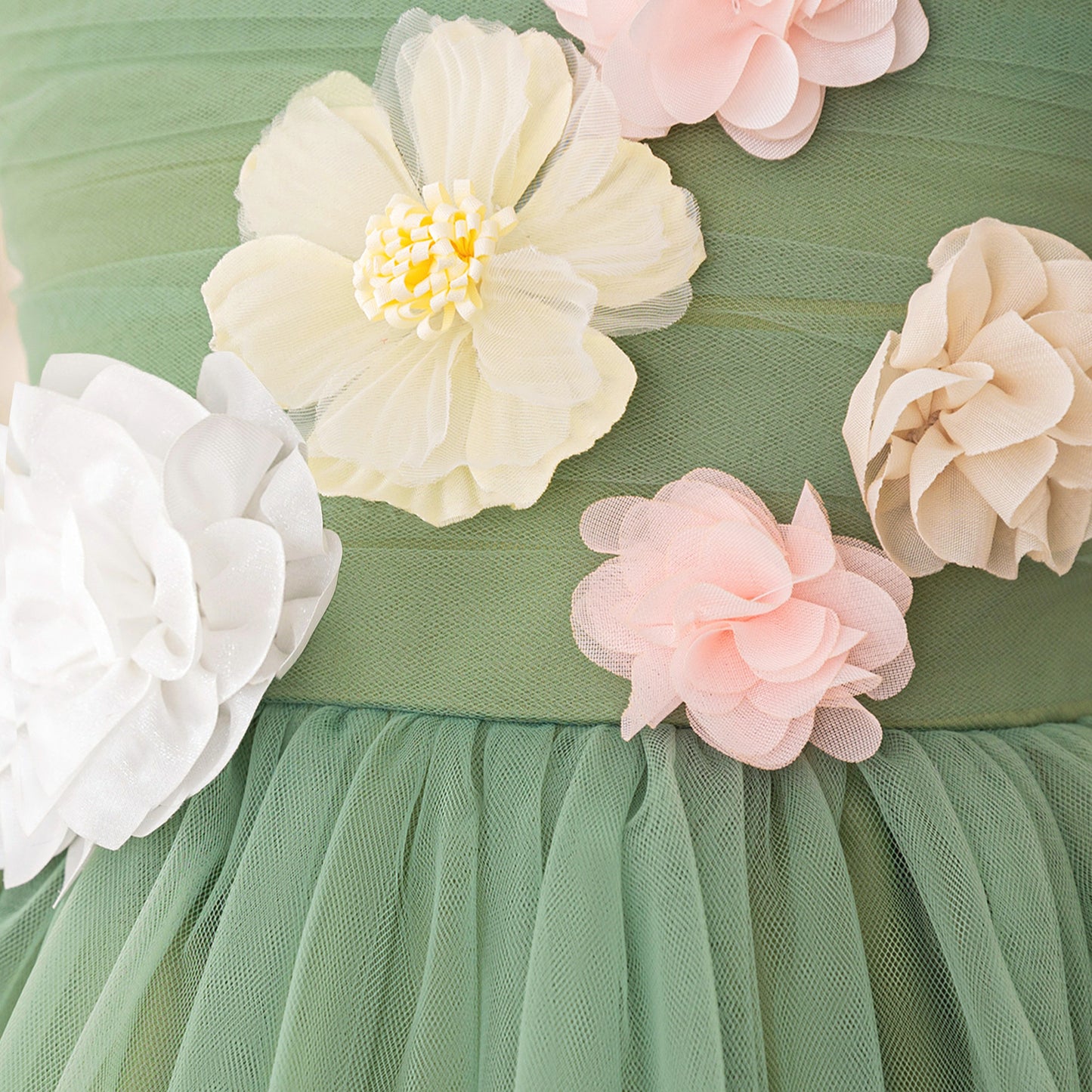 Cute Off Shoulder Tulle Tea Length Flower Girl Dress with Appliques for Parties & Weddings