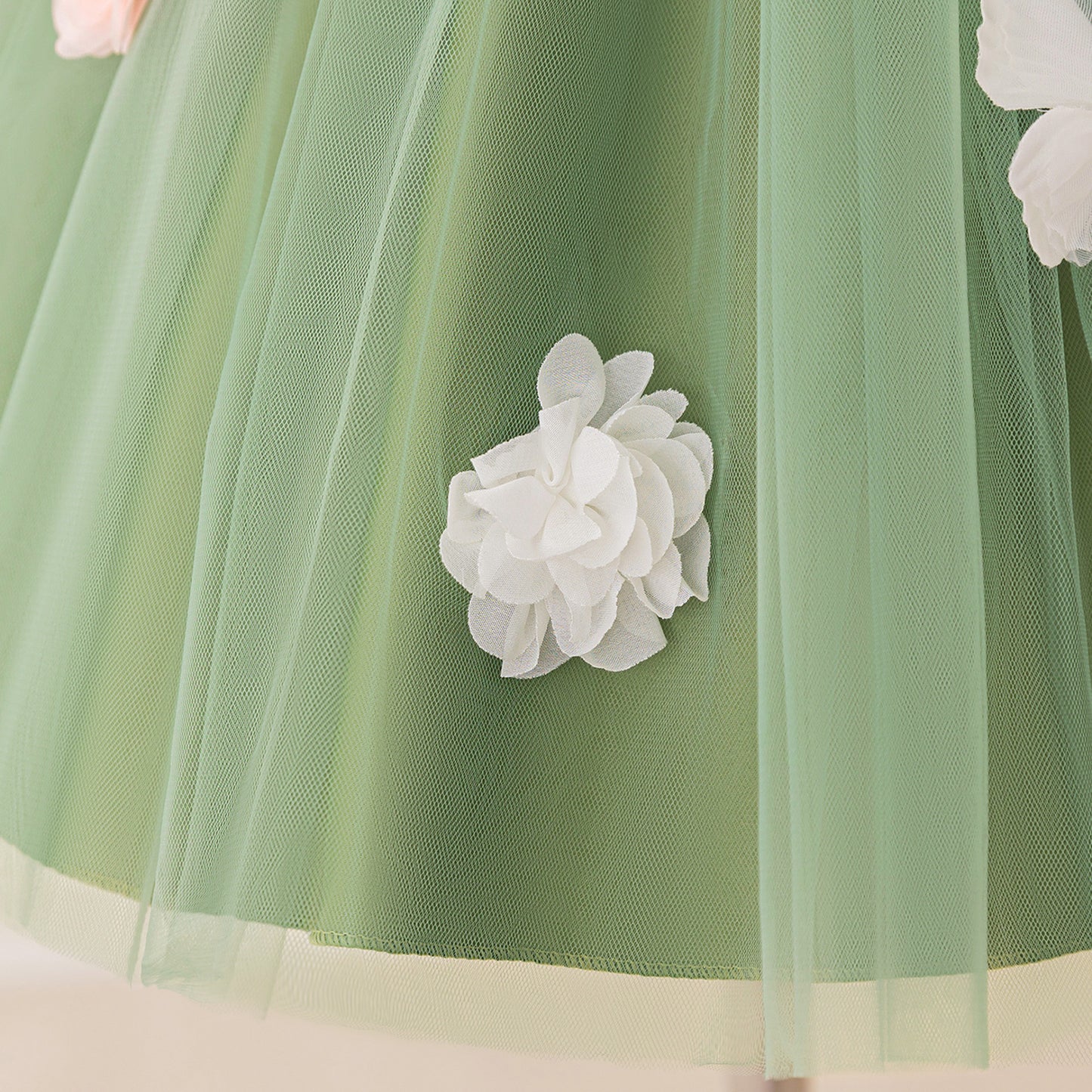 Cute Off Shoulder Tulle Tea Length Flower Girl Dress with Appliques for Parties & Weddings