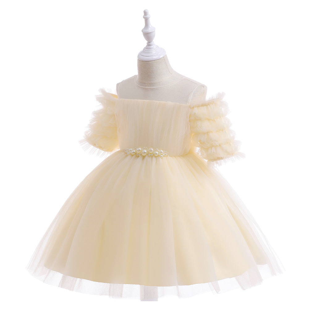 Off-Shoulder Tulle Princess Dress for Girls with Sequins – Kids' Party & Formal Gown