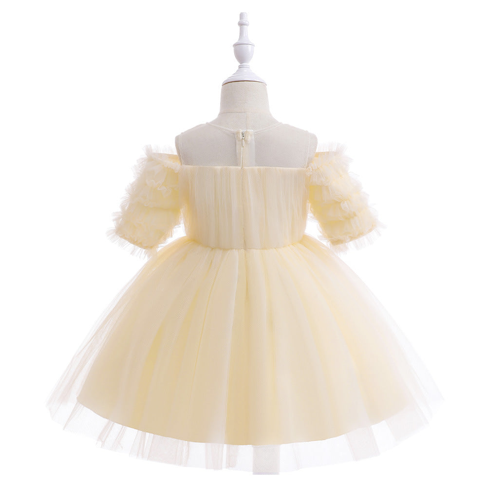 Off-Shoulder Tulle Princess Dress for Girls with Sequins – Kids' Party & Formal Gown