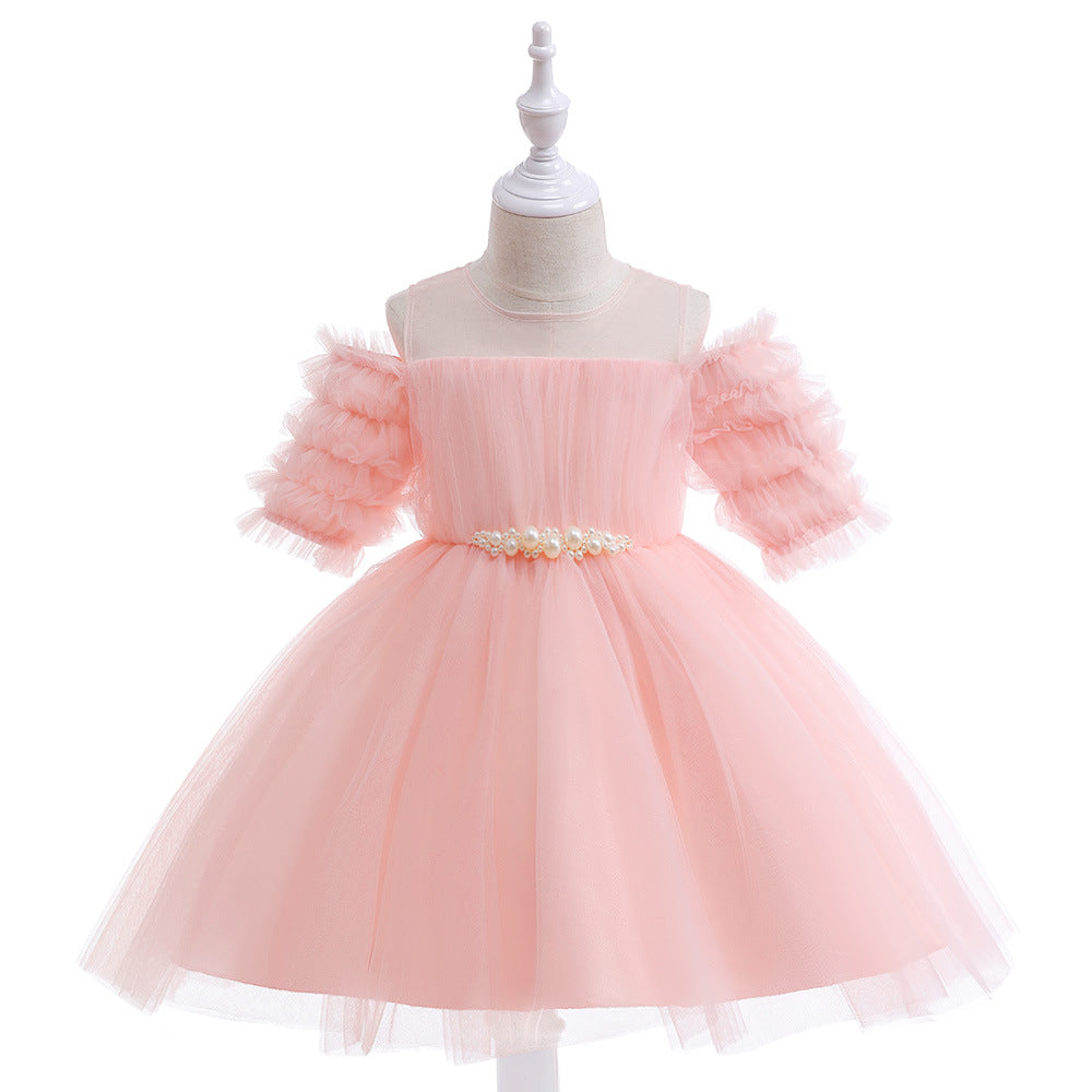 Off-Shoulder Tulle Princess Dress for Girls with Sequins – Kids' Party & Formal Gown