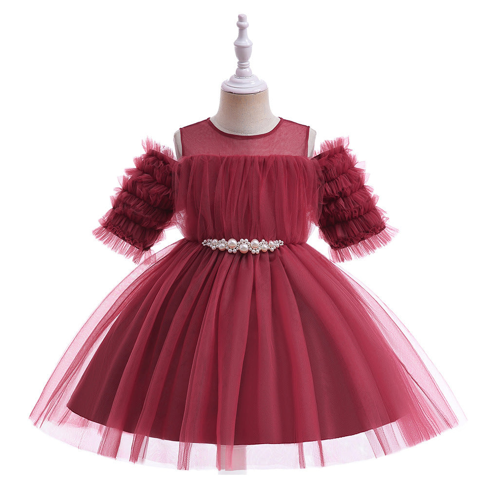 Off-Shoulder Tulle Princess Dress for Girls with Sequins – Kids' Party & Formal Gown