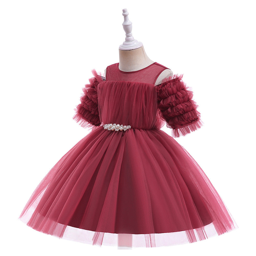 Off-Shoulder Tulle Princess Dress for Girls with Sequins – Kids' Party & Formal Gown