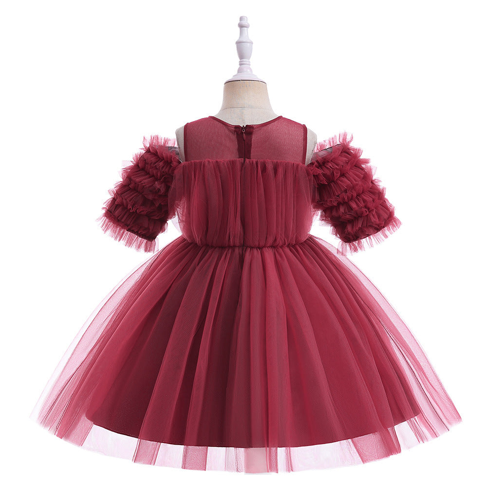 Off-Shoulder Tulle Princess Dress for Girls with Sequins – Kids' Party & Formal Gown
