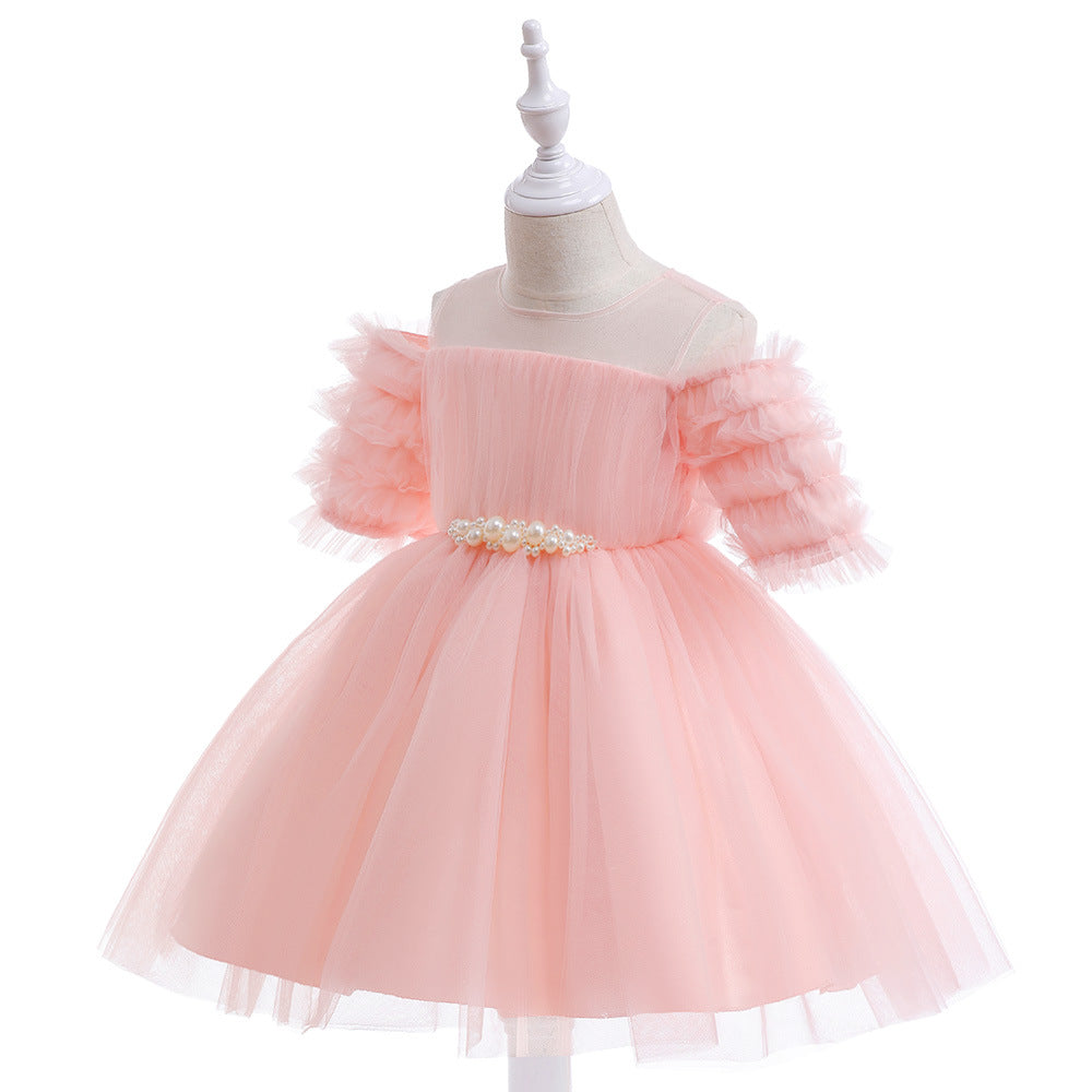 Off-Shoulder Tulle Princess Dress for Girls with Sequins – Kids' Party & Formal Gown