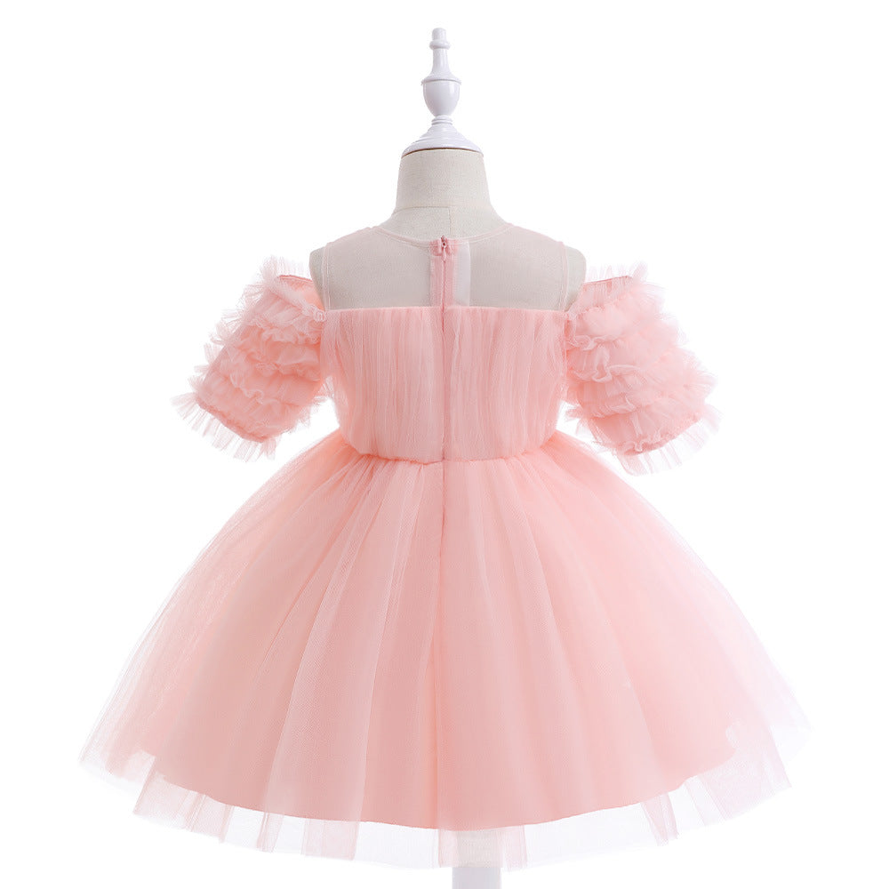 Off-Shoulder Tulle Princess Dress for Girls with Sequins – Kids' Party & Formal Gown