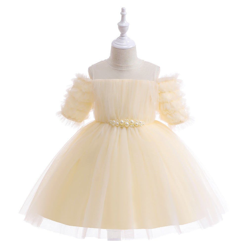 Off-Shoulder Tulle Princess Dress for Girls with Sequins – Kids' Party & Formal Gown