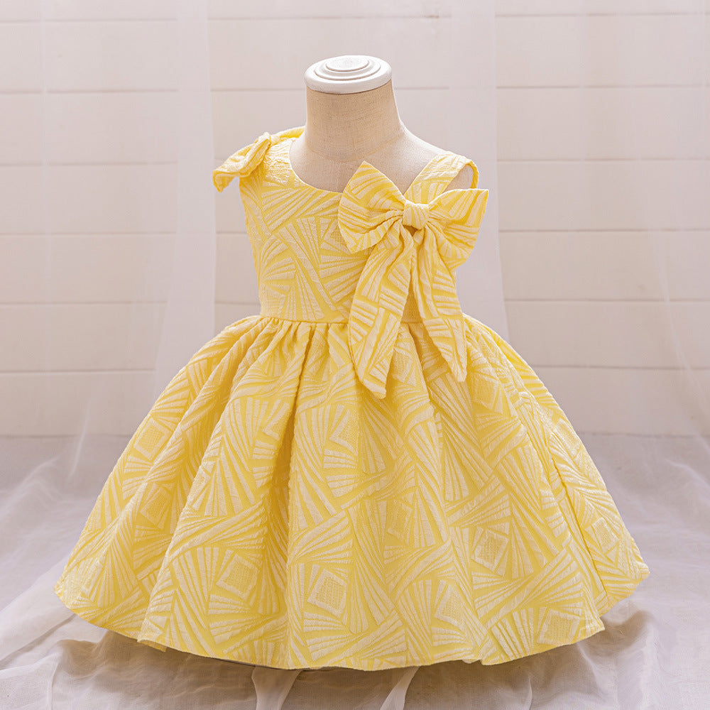 One Shoulder Bowknot Puffy Princess Dress for Baby Girls | Knee-Length Ball Gown